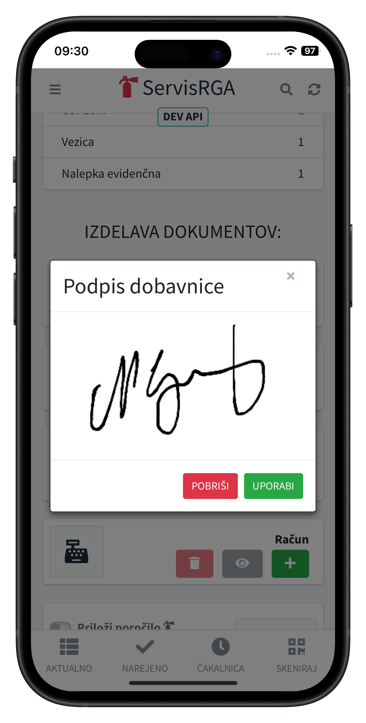 PODPIS DOBAVNICE AN TELEFONU